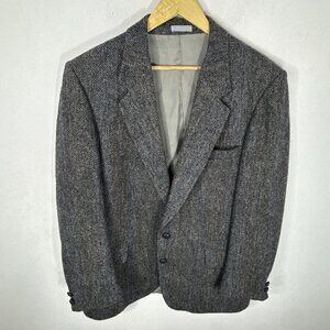 Harris Tweed Men 44 Blazer Gray Herringbone Check Wool Sport Coat Scotland